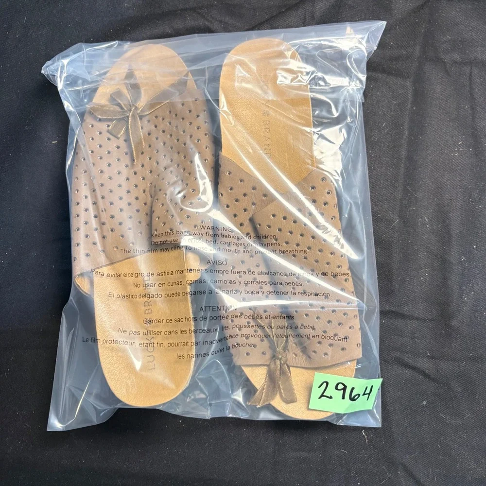 Lucky Brand JEMYA Taupe Leather Perforated Espadrille Wedge Slide Sandals 10M‎
